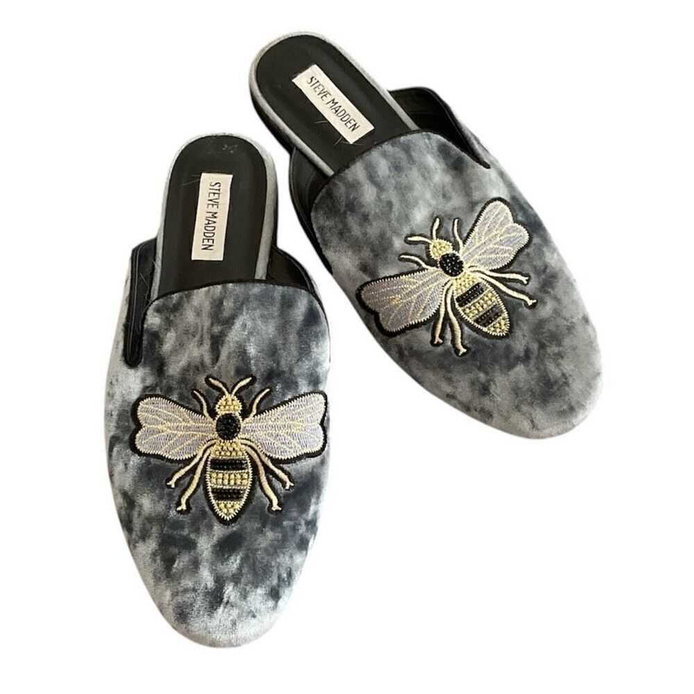 Steve Madden Burnout Velvet Mules with Embroidered Bees 10